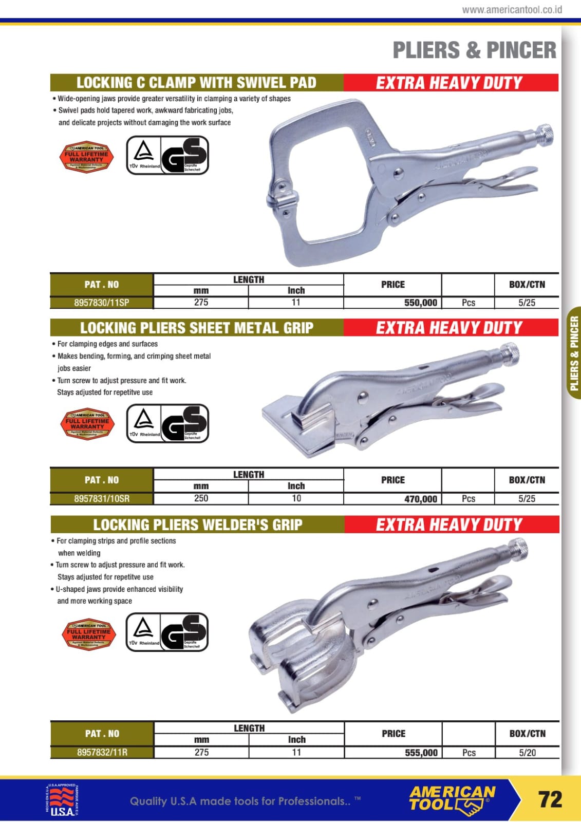 AMERICANTOOLS COMBINATION PLIER, DIAGONAL CUTTER, LOCKING PLIER , CARPENTER, AVIANTION SNIP AND HAND RIVETED - Gambar 4
