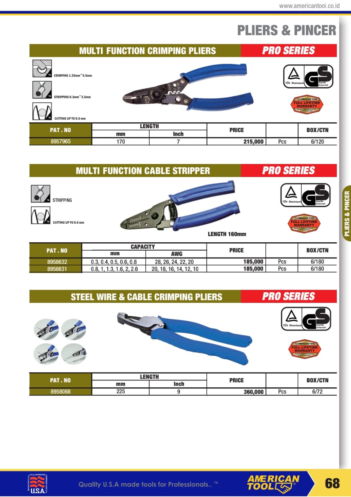 AMERICANTOOLS COMBINATION PLIER, DIAGONAL CUTTER, LOCKING PLIER , CARPENTER, AVIANTION SNIP AND HAND RIVETED - Gambar 9