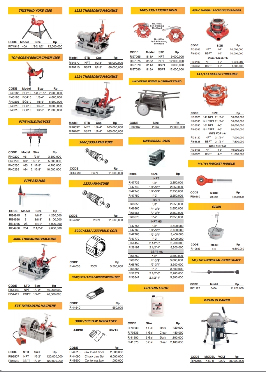 RIDGID PIPE WRENCH, CUTTER , TUBBING, SNAI MESIN - Gambar 4