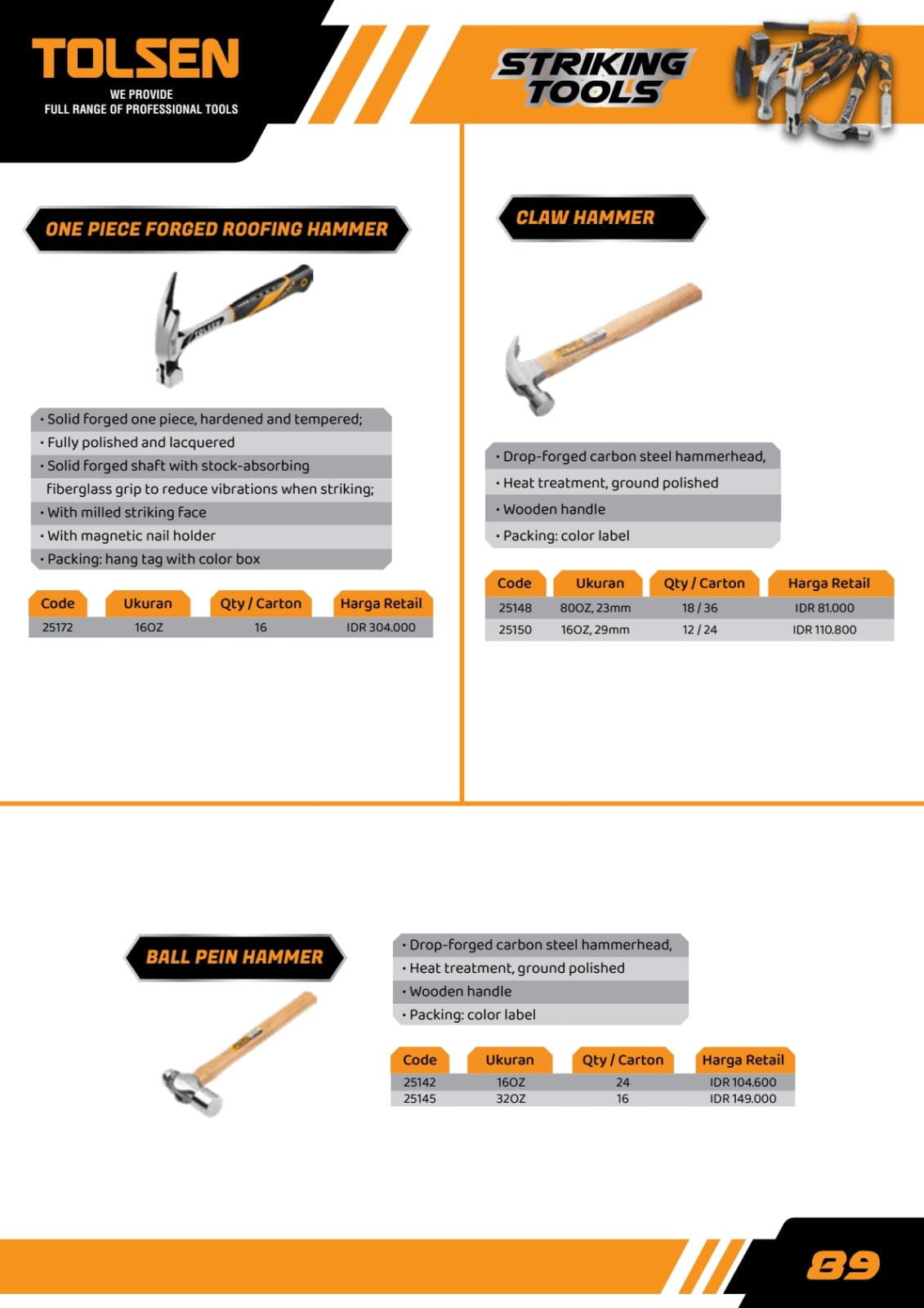 TOLSEN SLEGE GAMMER 2LB.3LB,4LB,6LB,10LB.20LB
